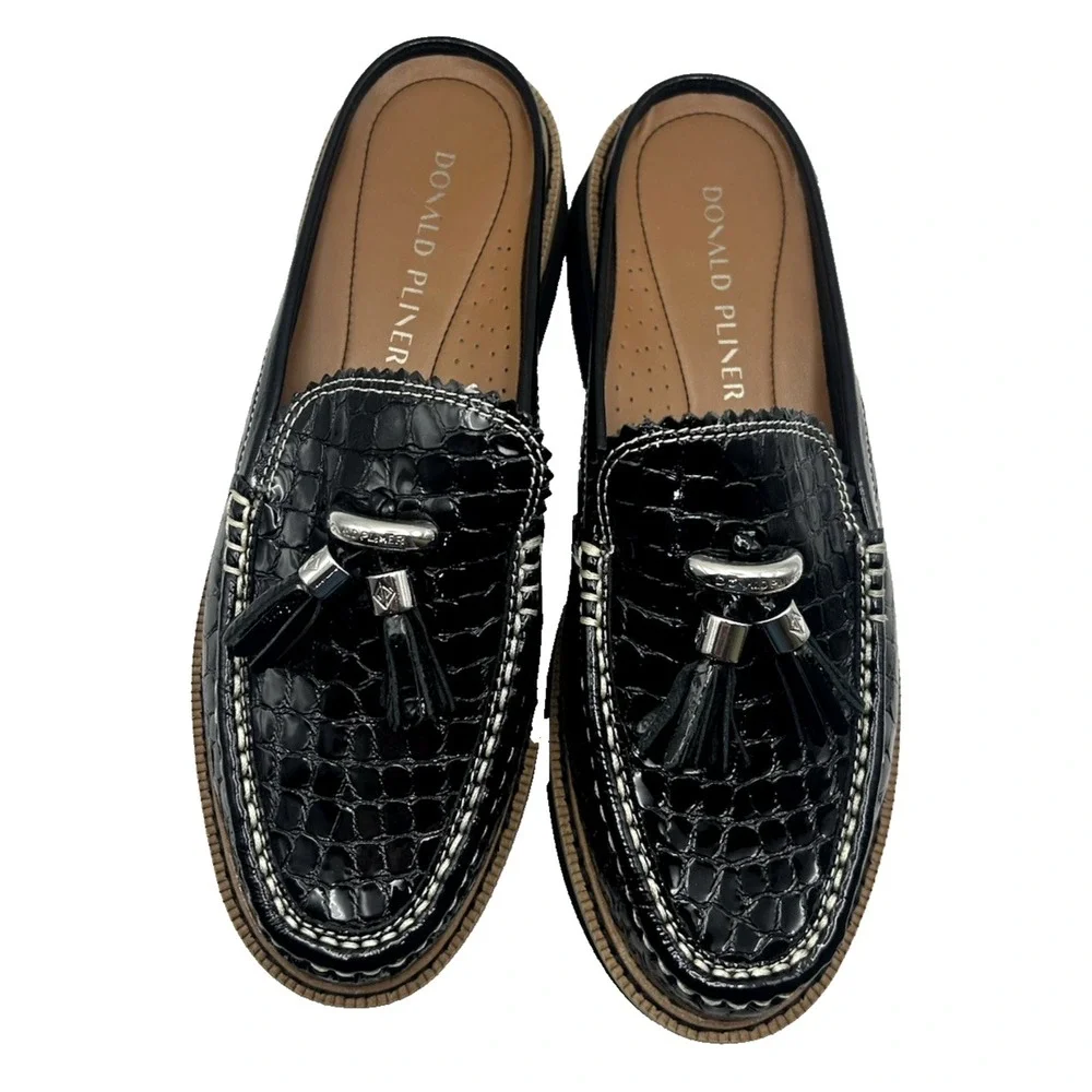 Donald Pliner Lyndall Croc Embossed Patent Leather Tassel Loafer/Mule Size 7 1/2